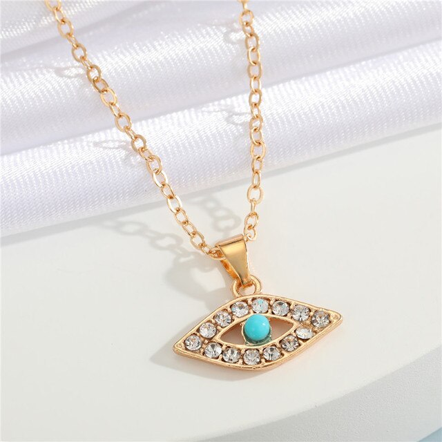 Stone Worked Evil Eye?8KT Rose Gold Necklace