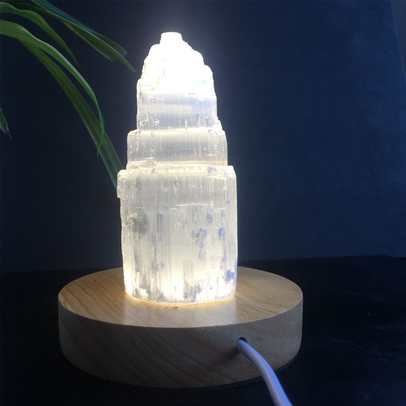 Natural Selenite Crystal Tower Lamp * - MoonlightMysticVibes.com
