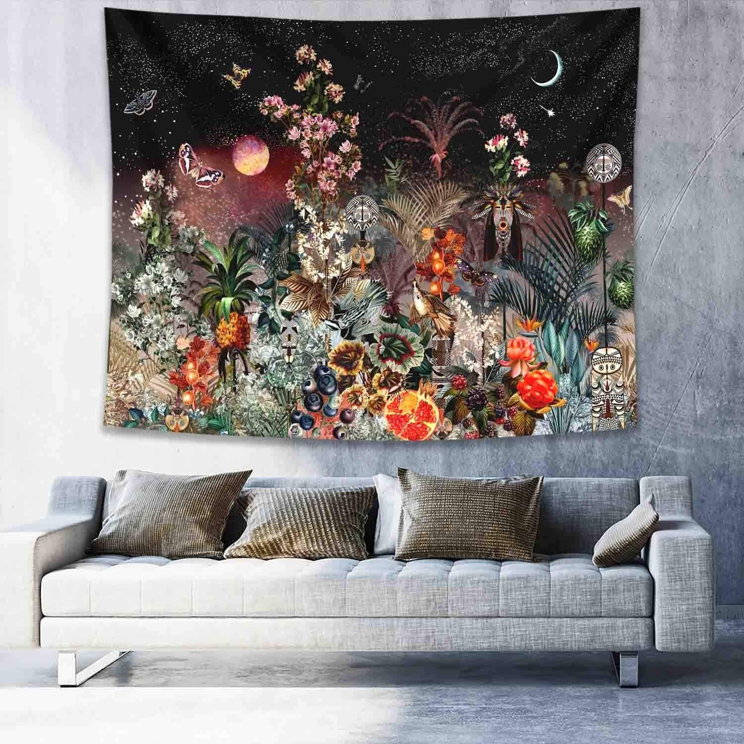Floral Moon Starry Tapestry - MoonlightMysticVibes.com