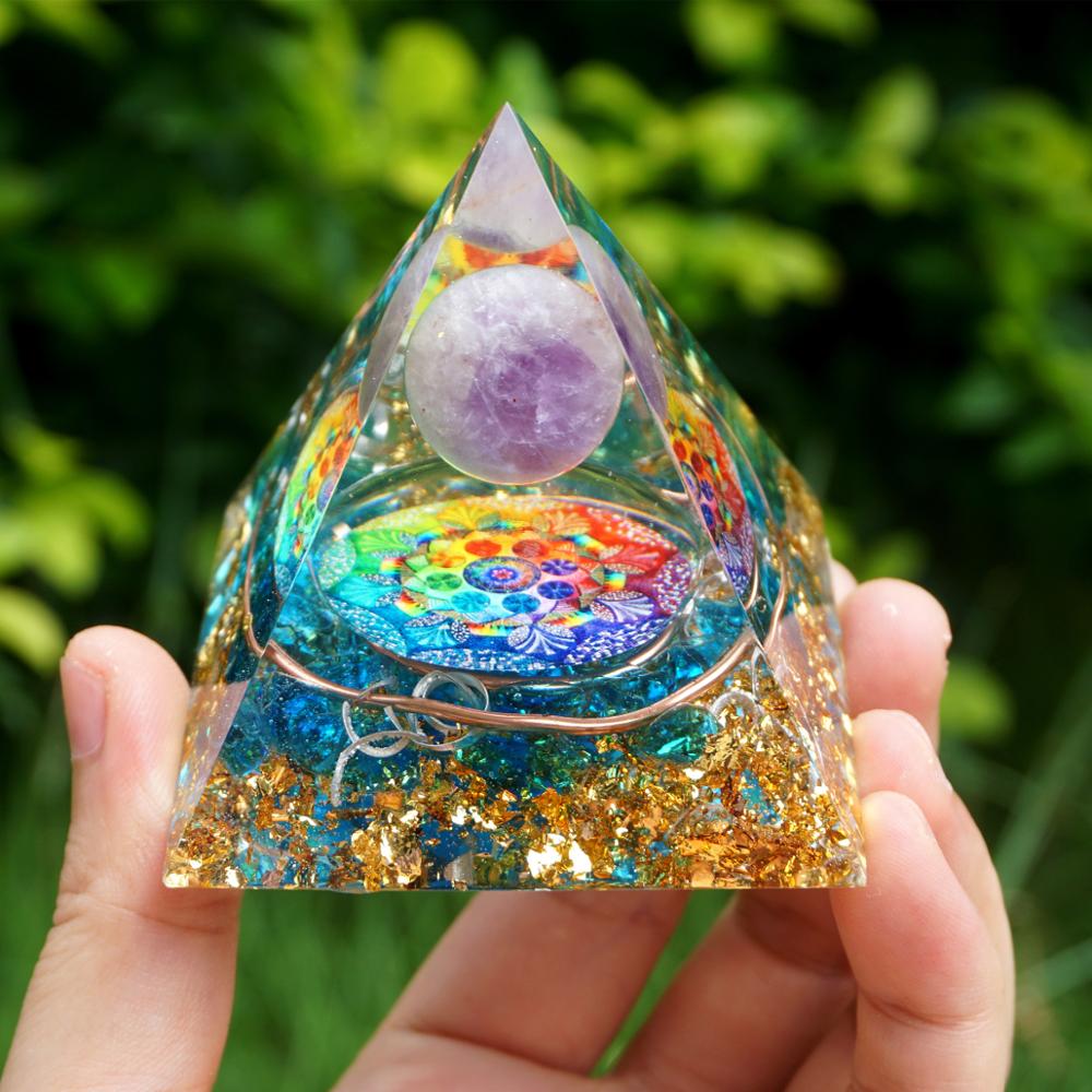 Handmade Amethyst Crystal Sphere Orgone Pyramid Copper Blue Quartz EMF Protection Energy Orgonite - MoonlightMysticVibes.com