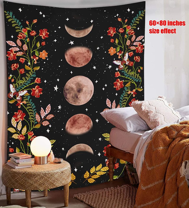 Floral Moon Starry Tapestry - MoonlightMysticVibes.com
