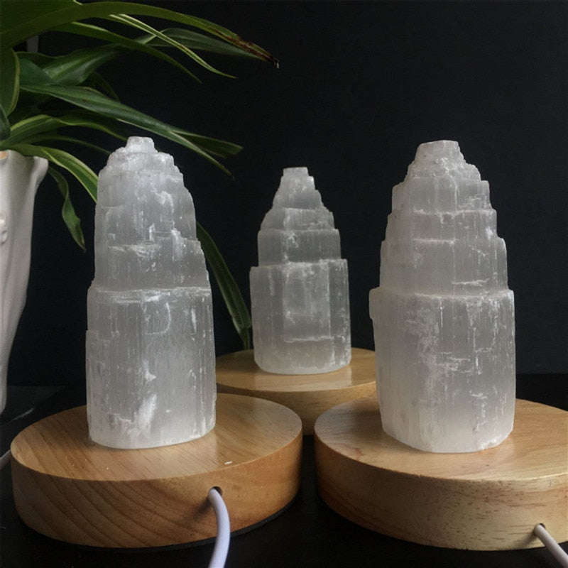 Natural Selenite Crystal Tower Lamp * - MoonlightMysticVibes.com